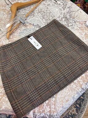 Dynamite Plaid Mini Skirt in Brown and Tan